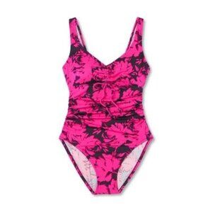 Women's UPF 50 Cinch-Front One Piece Swimsuit - Aqua Green XL NWT and Liner